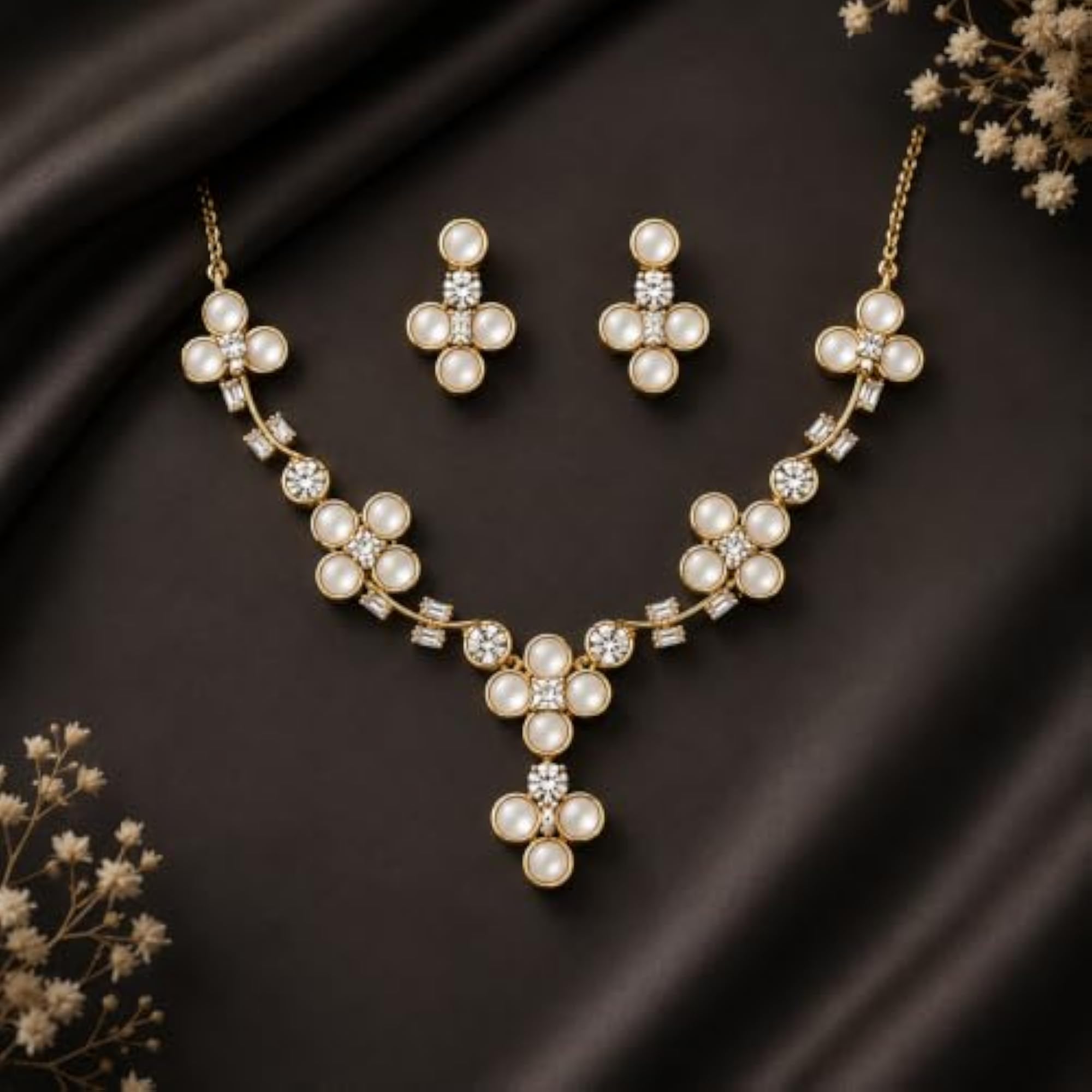 Women's Gold-Toned Floral Necklace Set, Party & Wedding